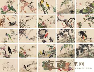 陈师曾弟子 王益之等 花鸟 册页(二十四开) 25×33cm×24